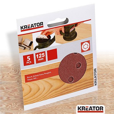 Kreator 03230509 - Set of 5 Sanding Discs 240 Grit 125 mm Diameter with autosujeción System, Red, ø125mm - G240 - Image 2