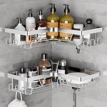 Foto di ZUNTO Mensola Doccia Angolare - 2 Pezzi Mensola per Doccia Senza Foratura, Porta Shampoo per Doccia in Aacciaio Inox, Portaoggetti Adesivi per Doccia, Argento