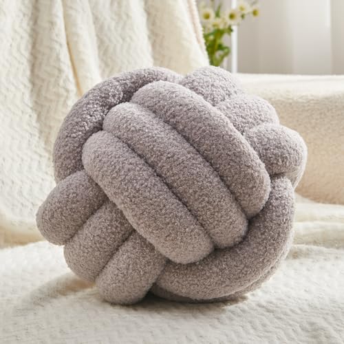 Petrella Knot Pillow Throw Pillows Ball Round Throw Pillows Home Decor Cushion Decorative Aesthetic Light Gray 13inch