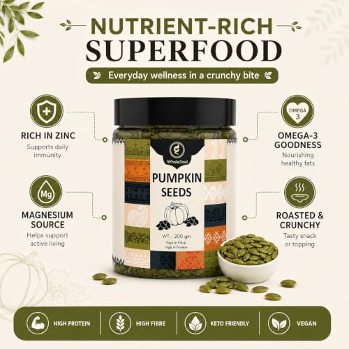 Image of WholeSoul Pumpkin Seeds 200g - High-Protein Superfood | Rich in Zinc, Magnesium & Omega-3 | Roasted & Crunchy | Supports Immunity, Heart Health & Weight Management | Keto & Vegan Friendly