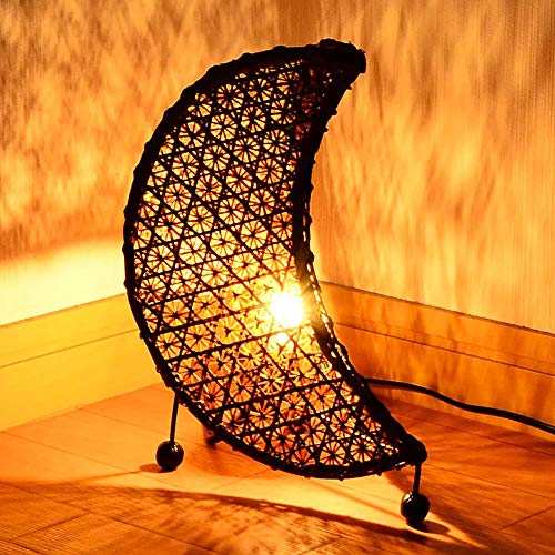 MANJA LAM-0348 E12/20W アジアン照明バンブーテーブルランプ< ムーン＞LED対応 【 間接照明 テーブル照明 フロア ライト アジアンテイスト アジアン雑貨 】