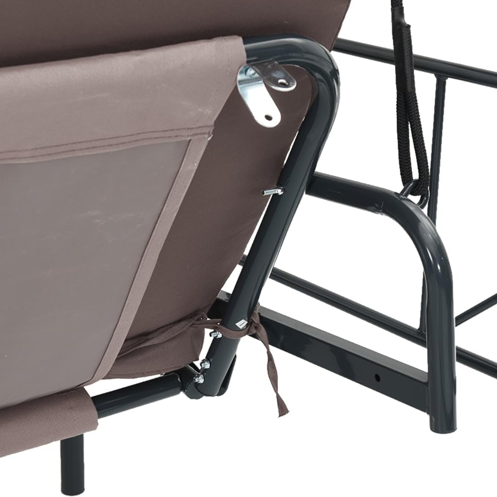 Dondolo da giardino 2 in 1 Sedia letto con baldacchino marrone caffè, altalena per 2-3 persone con comodi cuscini, telaio in acciaio robusto per terrazza o balcone
