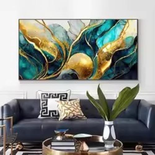 Impression sur toile abstraite salon moderne 65x130cm marbre vert