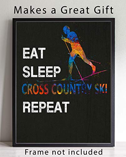 Eat Sleep Cross Country Repeat Quote Wall Art, 11"X14" Unframed Print Poster, Ideal For Cross Country Skiiers, Cross Country Coach, Winter Sports Lovers #TOP2