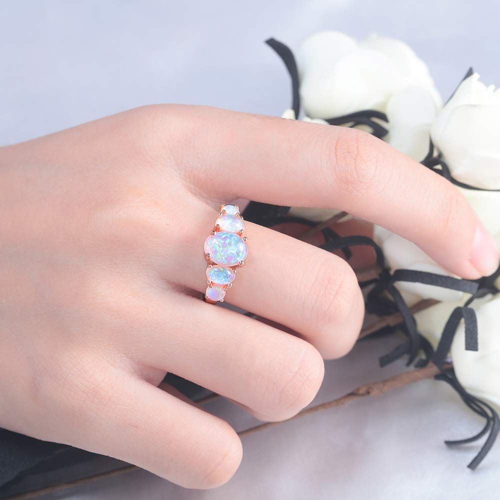 Anillo de plata de ley chapado en oro creado blanco/azul/naranja/rosa con ópalo de fuego para mujer, joyería de piedras preciosas, talla 5-12, Piedra, ópalo rosado creado 4