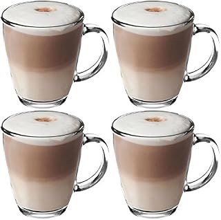 Get Goods 350ml Latte Glasses - Thick Toughened Glass Mugs - Coffee/Tea/Espresso/Cappuccino - Dishwasher Safe (4 glasses)