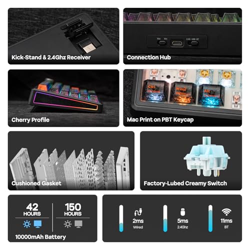Image of EPOMAKER TH80 V2 PRO Wireless Gaming Keyboard with Screen&Knob, 10000mAh, 2.4Ghz /BT /USB-C, RGB, Hot Swap, Custom Driver, NKRO, PBT Keycap, Mechanical Keyboard for PC /Mac (Black, Creamy Jade)