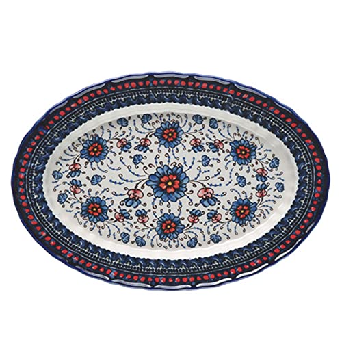 Qeeadeea Servierteller Groß Bunt, Servierteller Oval Vintage, Keramik Sushi Teller-blauer Sauerampfer-32x22x3cm Cover
