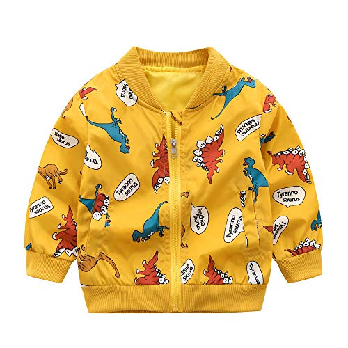 POLP niño Invierno Chaqueta Cortaviento de Manga Larga con Estampado de Dinosaurio de Dibujos Animados para niños Outwear con Capucha Gruesa Ropa Cremallera Ropa de Deporte Verde 18mes-5años 1pc