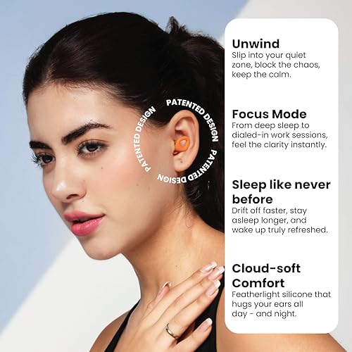 Image of Zenz Unwind Pro Ear Plugs for Sleeping, Soft Silicone Reusable Earplugs for Snoring, Yoga, Reading & Travel, 35dB Noise Reduction, 4 Sizes XS /S /M /L, Secure Fit with Case (Blaze Orange, One Size)