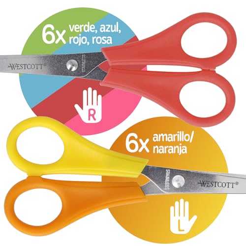 Miniatura 4 de Westcott Tijeras para niños, 30 unidades en caja expositora | Tijeras con escala integrada de 5 cm | Tijeras para manualidades de 13 cm (5"), ideales para manos infantiles | Punta redondeada | E-2150S