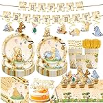 139 PCS Birthday Decorations All-in-One Tableware Kit with Banner, Cake Topper, Tablecloth, Plates and Napkins, for Boy First Birthday, Serves 20 Guests (YELLOW)