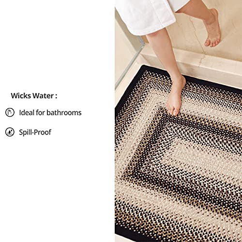 Homespice Black Mist Small Braided Rugs 20X30 Oval, The Perfect Black Bathroom Rug, Black Kitchen Rug And Entrance Rug #TOP4