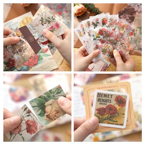 Image of The AutoStory Postmark Scrapbook Album A6 Junk Journal Stickers Art Collage Papers Washi Tape DIY Craft Diary Embellishment Accessories Decoration Gift for Teens Girls (Letter from Flowers, Brown)