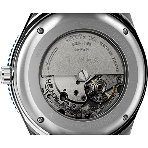 Image of TIMEX Q Analog Watch for Man with Blue Round Dial & Silver Stainless Steel Bracelet Band Water Resistant Men's Wrist Watches - TW2V25100