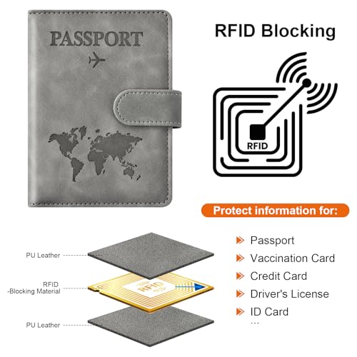 Image of Eoehro Passport Holder for Travel Essentials, Passport Wallet Cover Case for Travel Must Haves Accessories,Passport Book Holders for Women and Men(gray)