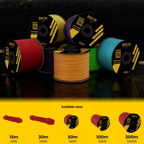 EdcX Paracord 4 mm, 35+ Volltonfarben (10 m, 15 m, 30 m, 50 m, 100 m, 300 m) | Ideal zum Basteln, Camping, Outdoor | 100% Nylonseil 4 mm| Nylon Paracord 550 Typ III (Red, 15 m)