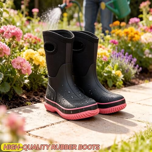 Image of Hbxooxts Women Mud Boots Waterproof Garden Shoes, Anti-Slip Rubber Rain Boots for Women, Outdoor Work and Farming with Easy-Clean Design