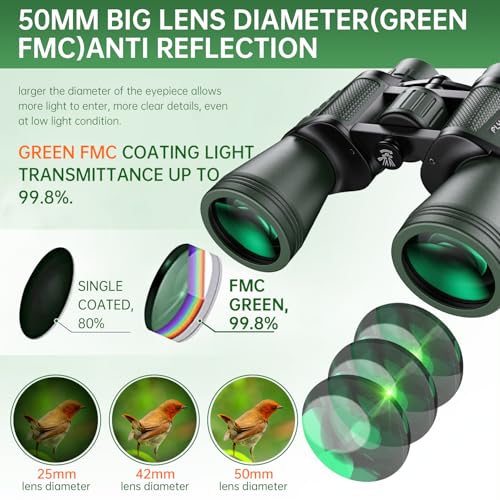 Image of 20x50 High Powered Binoculars for Adults, Waterproof Binoculars with Low Light Vision for Bird Watching Hunting Camping Travel Cruise Hiking Sports Stargazing, Gifts for Men Dad