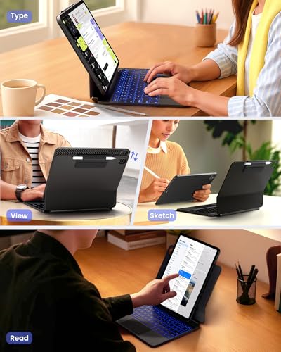 Image of typecase Edge+ Keyboard Case for iPad Pro 13 M5 /M4, Portrait & Tablet Modes | Detachable Back Case, Magnetic Floating Stand,Larger Click-Anywhere Trackpad, 11-Color Backlight,Pencil Holder,Carbon Fiber