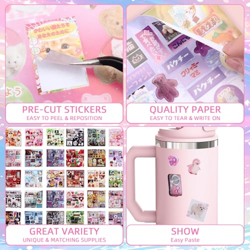 Image of 650Pcs Cute Scrapbook Stickers Travel Y2k Japanese Sticker Book for Adult Kawaii Korean Stickers for Journaling Heisei Retro Aesthetic Sticker Pet Manga Style Decor for DIY Craft Junk Journal Gifts