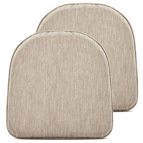 Image of baibu Set of 2 Memory Foam Dual-Layer Design Metal Dining Chair Pads Bar Stool Cushion with Ties for Metal Chairs or Bar Stools - 2 Cushions Only (Beige, 14 inch (35cm) 2PC)
