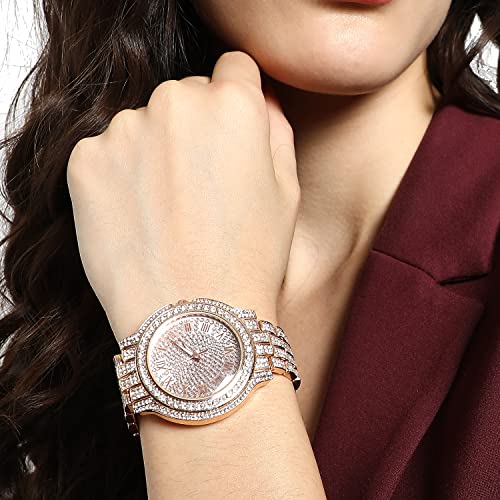 Image of Haute Sauce Women's Embellished Analog Dial with Stainless Steel Strap | Battery Power | Foldover Closure | Quartz Movement | Fashion Wrist Belt Watch for Female and Girls