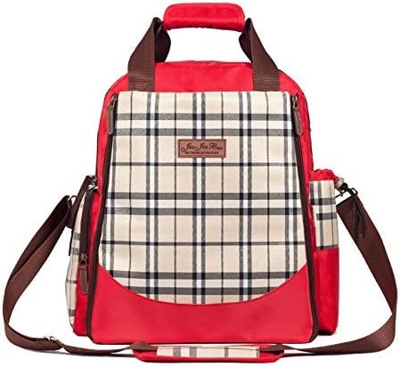 Classic Plaid Multifunction Large Capacity Hand Bag Shoulder Bag Backpack Baby Diaper Baby Care Product (Red)