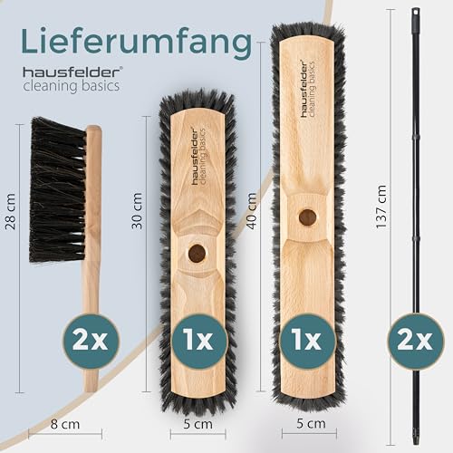 Hausfelder Zimmerbesen mit Stiel 30 cm + 40 cm Stubenbesen fein und weich, 2 x Handfeger klein (30cm + 40cm Besen + Handfeger) – Bild 4