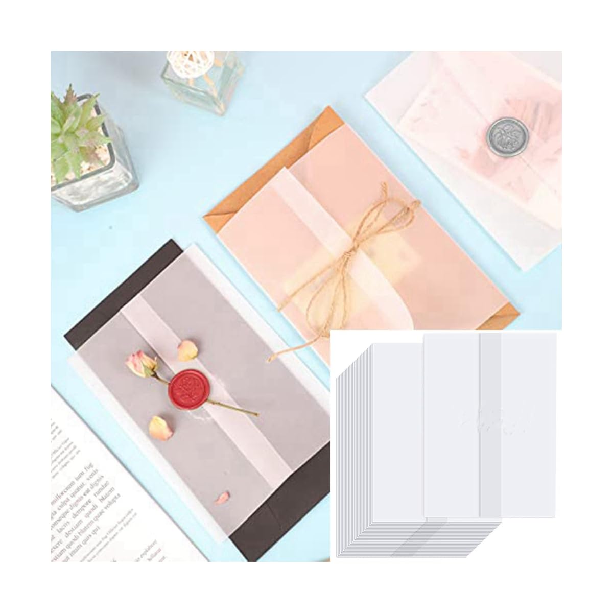 55 Carte Pergamena Pre-Piegate 13x18cm Per Inviti - Per Matrimoni E Eventi Speciali - Foto 8