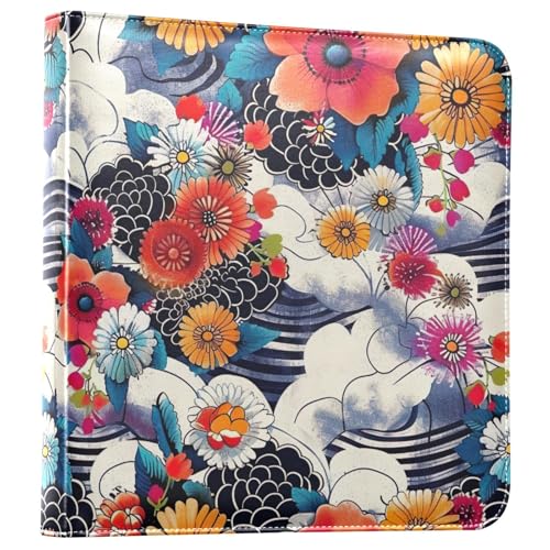 Álbum de fotos adhesivo con patrón japonés colorido, scrapbooking DIY 3 anillos, 20 páginas en blanco, tamaño 24 x 11.8 pulgadas, material de cuero miniatura 1