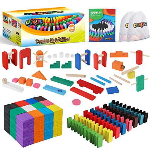 Calmado - 1000pcs Pierres Domino/Dominos en Bois Domino Party Edition XXL Ensemble + Sac + Livret +...