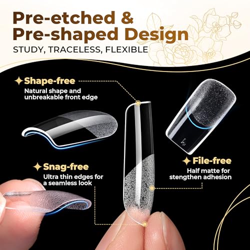 Image of UNA GELLA Square Fake Nails, 504pcs Gel Nail Tips Clear Press on Nails Pre-shape for Full Cover Square Nails French False Nails For Nail Extension Nail Art Home DIY 12 Sizes False Gelly Tips