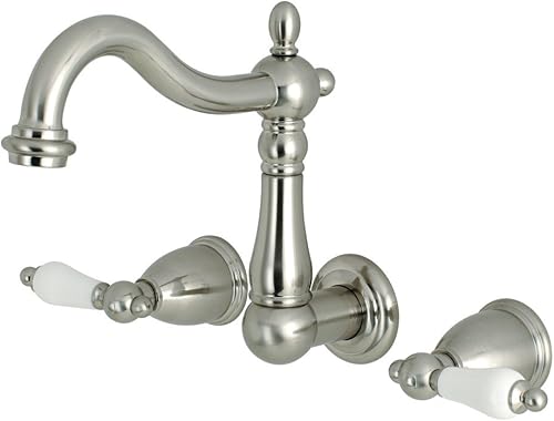 Miniatura 3 de Kingston Brass KS1257PL Grifo de baño de montaje en pared central de 8 pulgadas, latón cepillado
