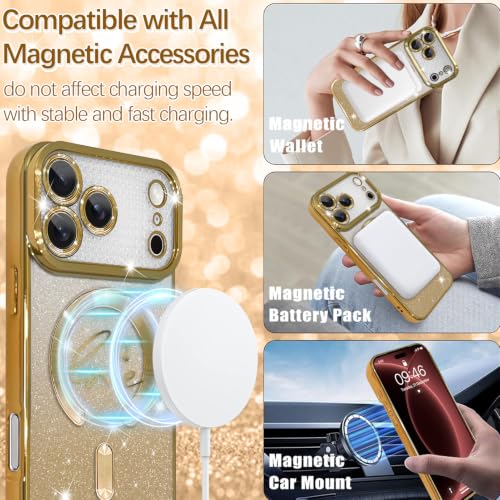 Image of ZIYE Magnetic Case Designed for iPhone 18 Pro Max Max Glitter Case -Gold