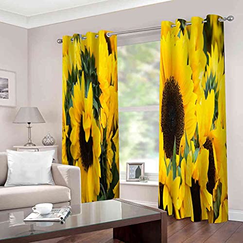 Rideaux à oeillets 100% polyester motif tournesol 3D de haute qualité