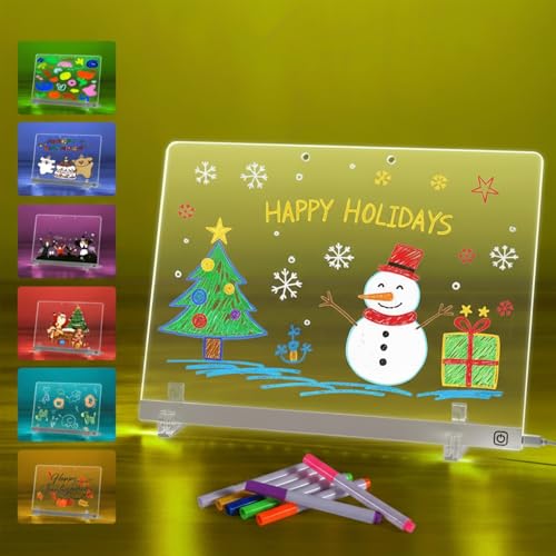 LED Doodle Glow Note Board 13.7'X10' – Light Up Acrylic Dry Erase Message Drawing with 7 Colors, Dynamic Modes, 7 Pens, Invisible Stands, Hanging Kit – Fun Whiteboard for Home, Office, Kitchen