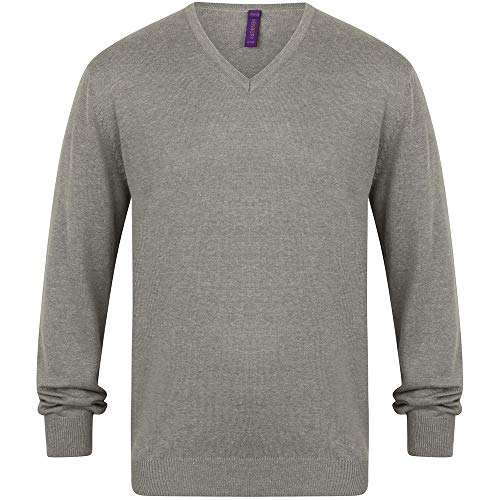 Image of Henbury Mens 12 Gauge Fine Knit V-Neck Jumper/Sweatshirt (XL) (Slate Grey Marl)