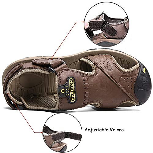 VISIONREAST Mens Leather Sandals - Outdoor Hiking & Waterproof Athletic Sports Sandals - Fisherman Beach Shoes with Closed Toe3