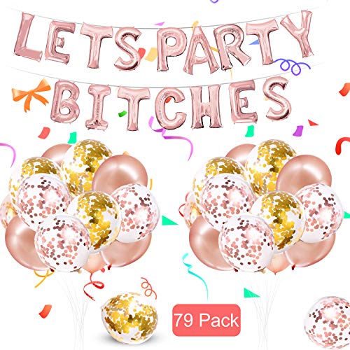 Bride Bachelorette Party Decorations, Rose Gold Bridal Shower Supplies Kit, Hen Party Night Out Decor Wedding Supplies Decors Accessories BTCHES Foil Balloon Latex Confetti Balloons Knot Tool 79PCS