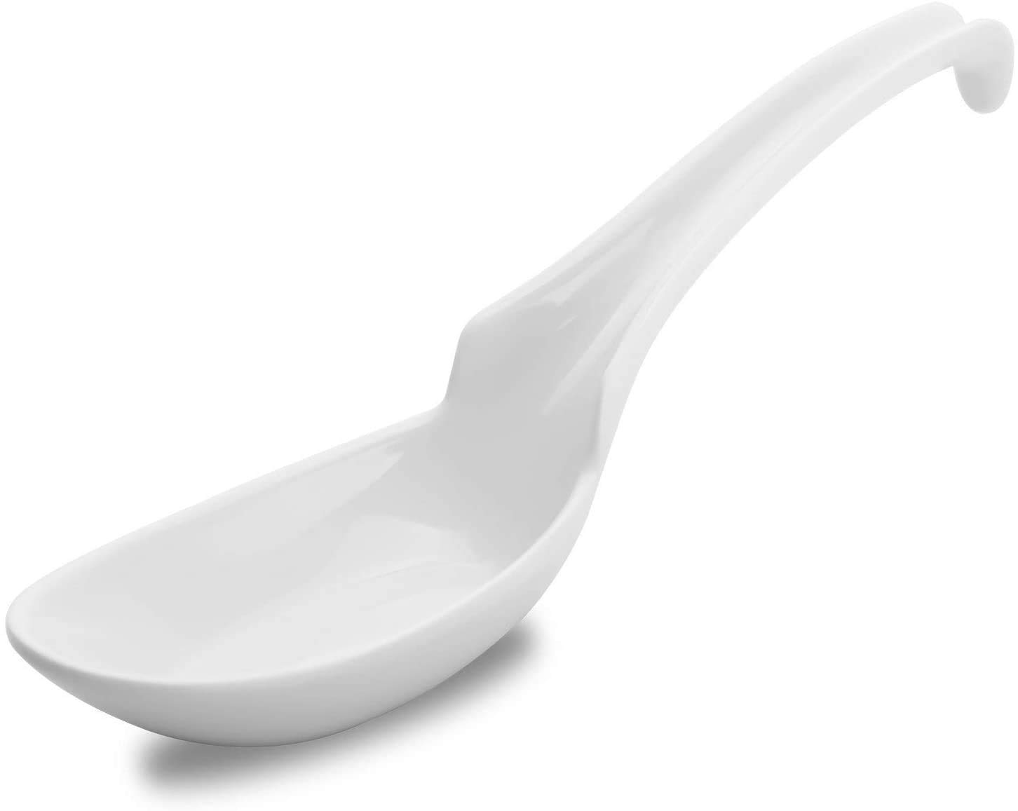 Hinomaru Collection Melamine Soup Spoon 6.25 Inches Length Notch and Hook Style Won Ton Noodle Soba Soup Spoons for Home Kitchen Restaurant Supply Grade Bulk Pack (White, 12)