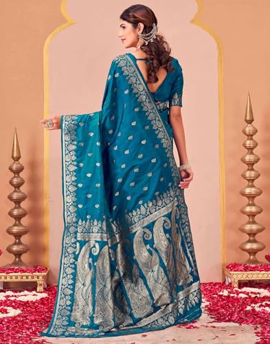 Image of SIRIL Women's Banarasi Soft Silk Saree Pure Silk with Unstitched Blouse Piece