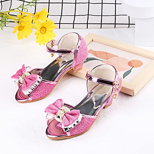 Image of Amtidy Girls Glitter Bow Low Heel Princess Shoes, Mary Jane Ankle Strap Dress Pumps for Wedding Birthday Party Performance