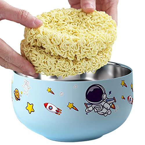 Youding Cuenco de acero inoxidable para fideos, cuenco de doble pared para niños, cuenco de ensalada de astronauta, cuenco de aperitivos para arroz, postre, helado, dulces, pasta
