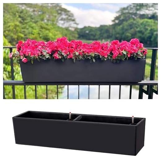 LaLaGreen Rail Planter for Balcony Outdoor (40 Inch, 1 Pack) Large Self Watering System Railing Planters with Brackets, Black Rectangular Window Hanging Flower Boxes Herb Plant Plastic Container Decor