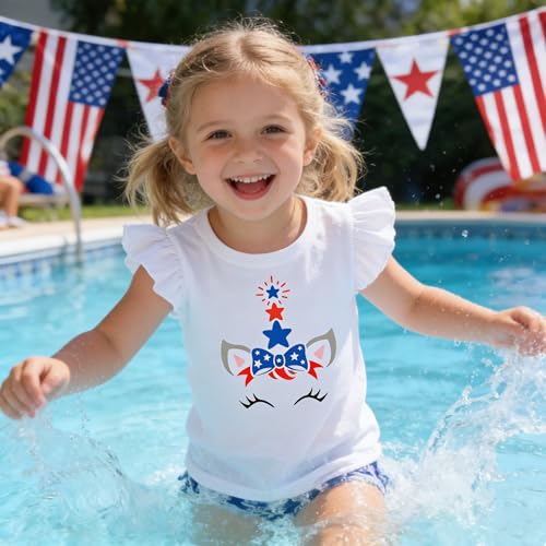 Image of Tkria July 4th Tank Top Girl Toddler 4th of July Shirt Baby Girl American Flag Shirt USA Ruffle Tee Girl Patriotic Outfit