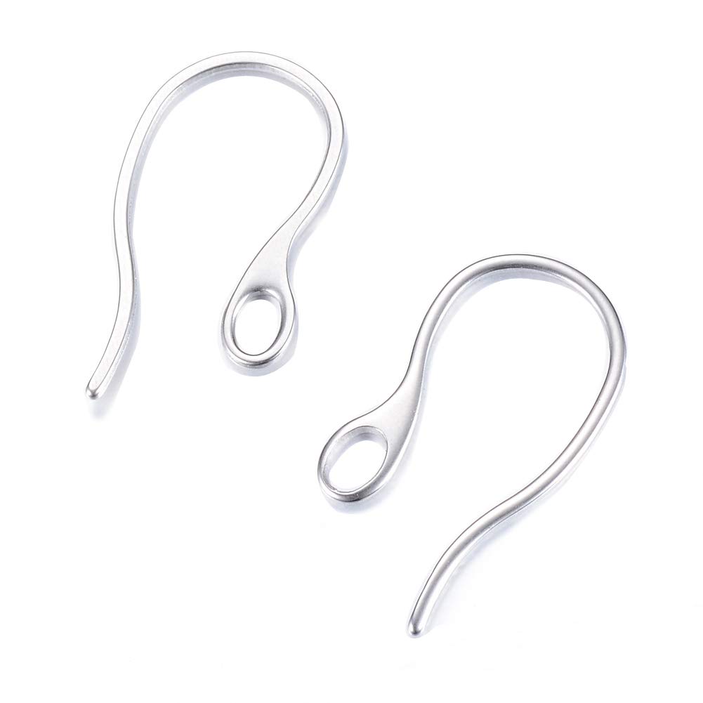 Pandahall 100pcs 304 Stainless Steel Earring Hooks 21.5x11x1mm with Loop Hole Ear Wire Findings for Jewelry Making
