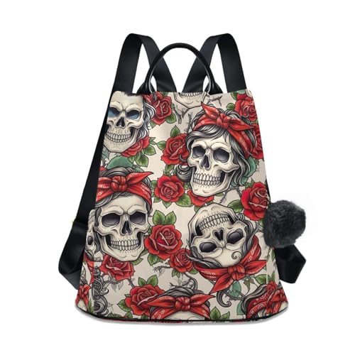 Mochila vintage de calaveras rojas ideal para escapadas de fin de semana
