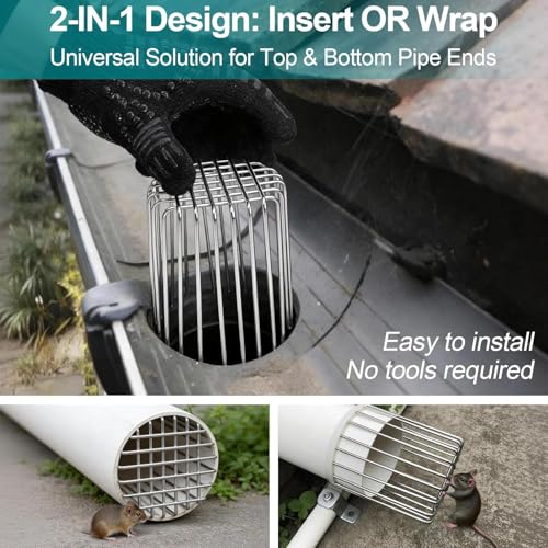 Image of 3 Pcs Stainless Steel Drain Pipe Cover, Adjustable Outdoor Drain Protector for 3 inch & 4 inch Pipes, Anti-Bird & Rodent Guard, Rust-Proof Mesh Drain Strainer for Leaves, Gutter Protector (3 Pcs)
