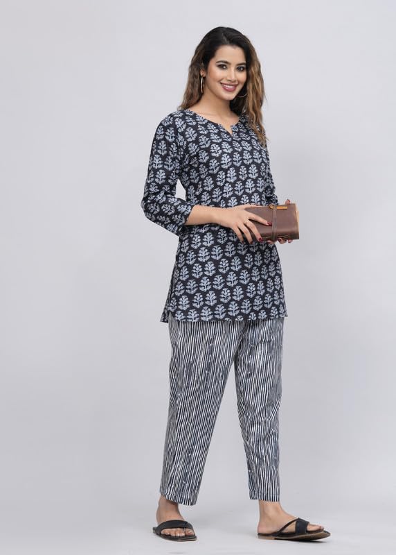Image of 100% Cotton Printed Night Suit for Women's Shirt and Pyjama Sleep wear Set for Womens and Girls